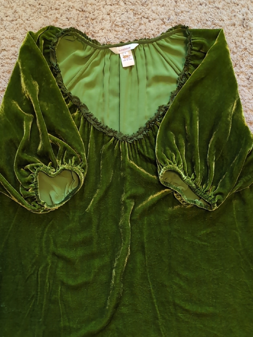 Sundance green velvet top Sz L - Picture 3 of 6